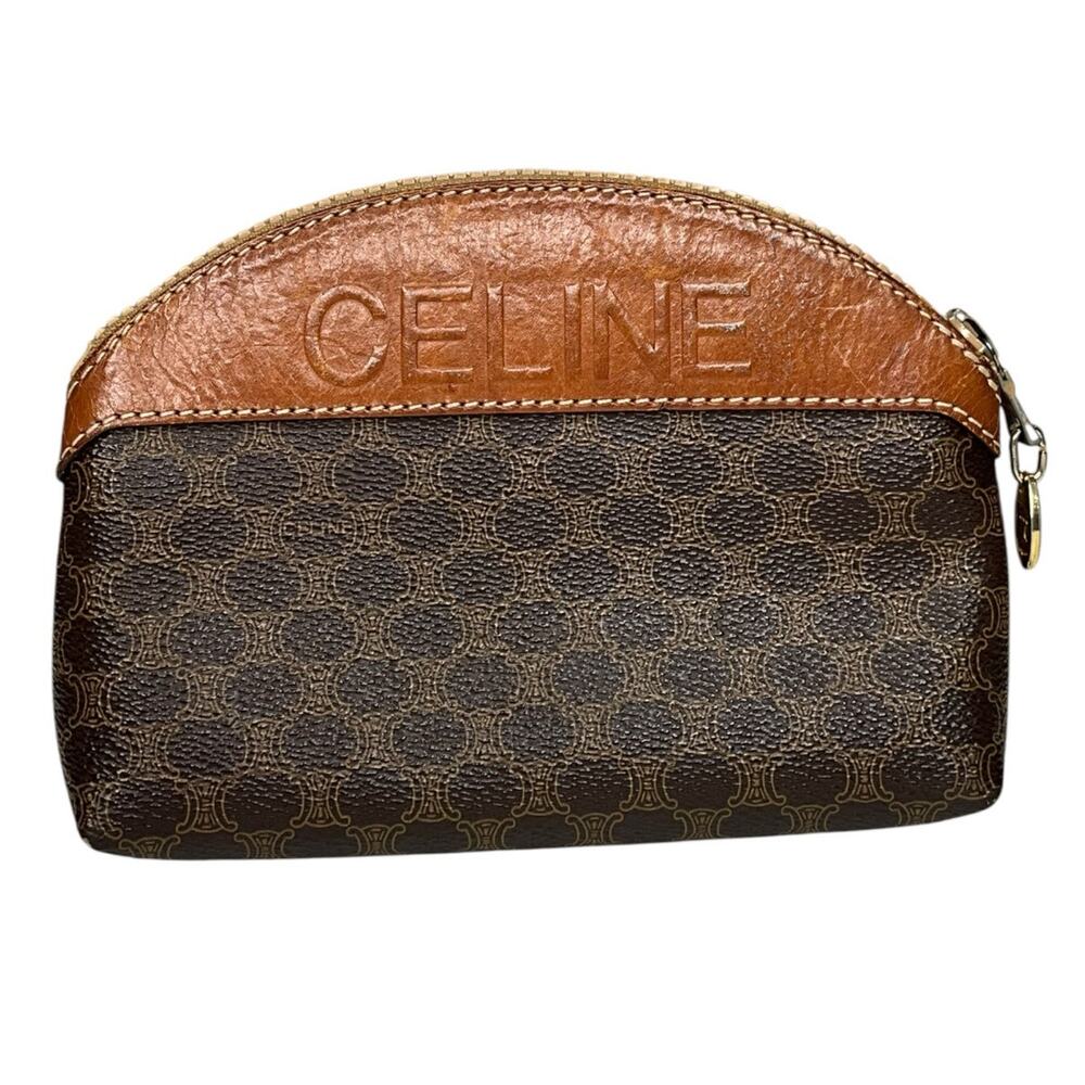 Pre-Owned Celine Macadam Brown and Tan Cosmetic Bag